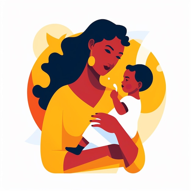 There is a woman holding a baby and pointing at it generative ai