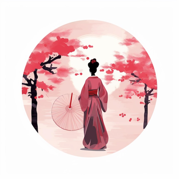 There is a woman in a kimono walking in the park generative ai