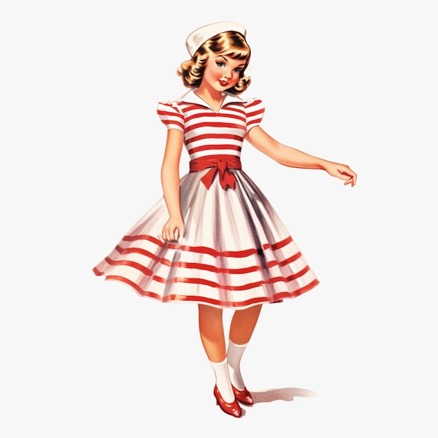 there is a woman in a sailor dress and hat posing generative ai