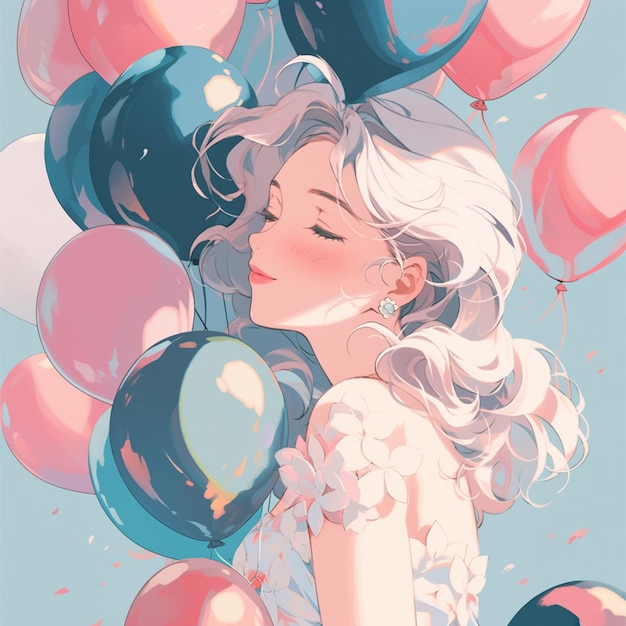 anime couple kissing in front of balloons and confetti. generative ai.  28391025 Stock Photo at Vecteezy