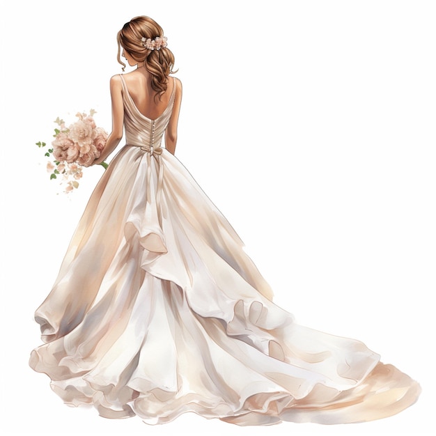 there is a woman in a wedding dress holding a bouquet generative ai