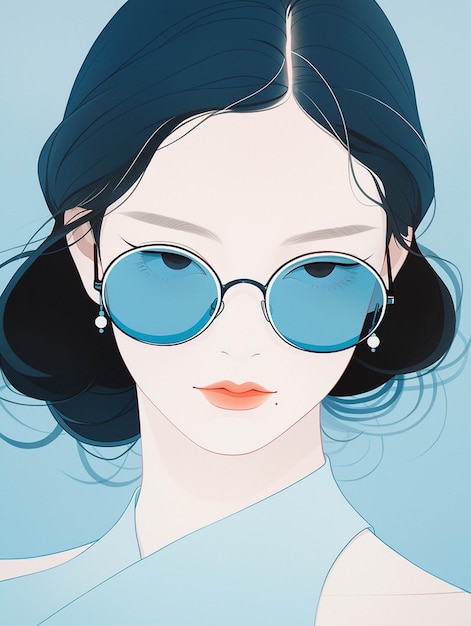 There is a woman with blue glasses and a blue dress generative ai