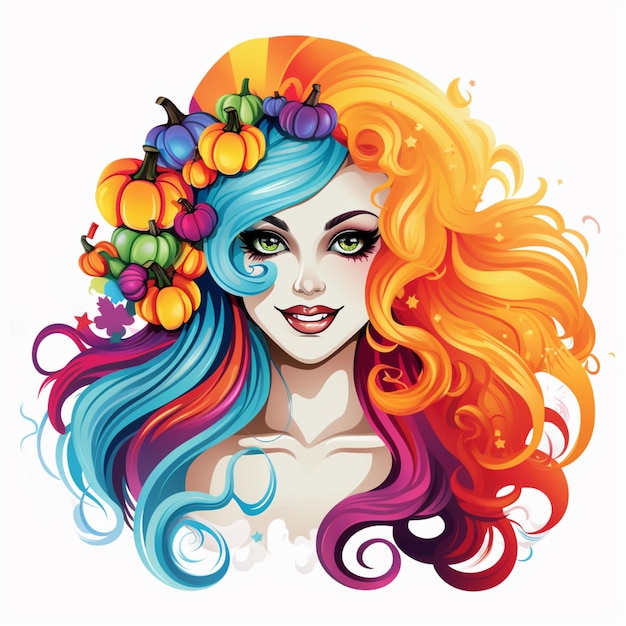 there is a woman with a colorful hair and a flower in her hair generative ai