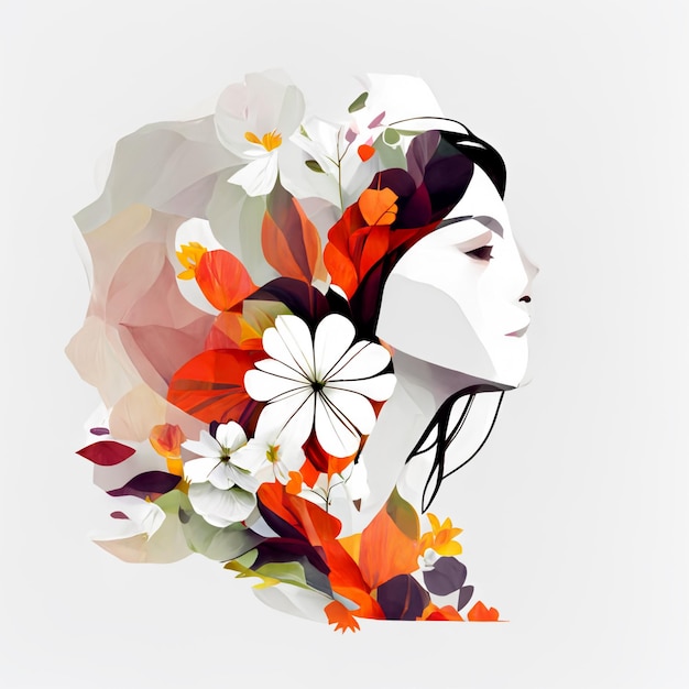 there is a woman with flowers in her hair and a umbrella generative ai