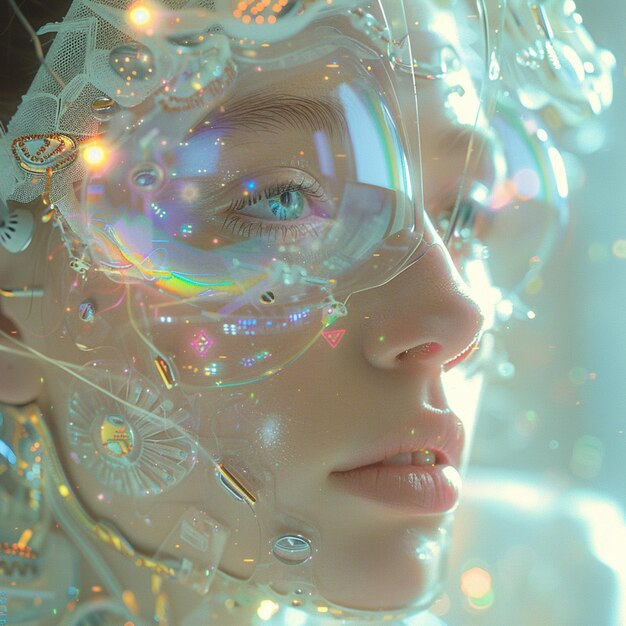 Photo there is a woman with a futuristic helmet and goggles on generative ai