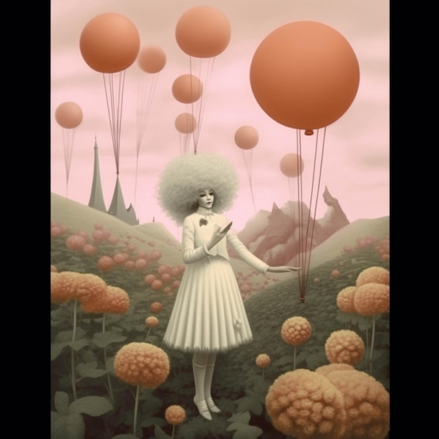 There is a woman with a large afro standing in a field of flowers generative ai