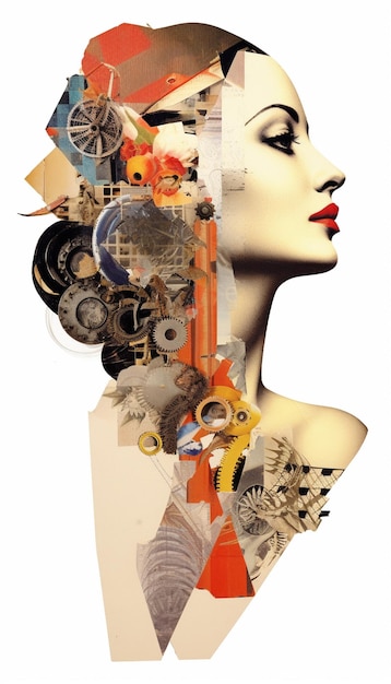 There is a woman with a large head of gears and a clock generative ai