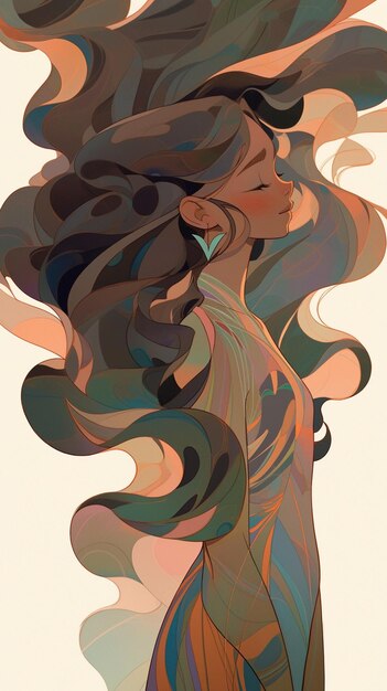 there is a woman with long hair blowing in the wind generative ai