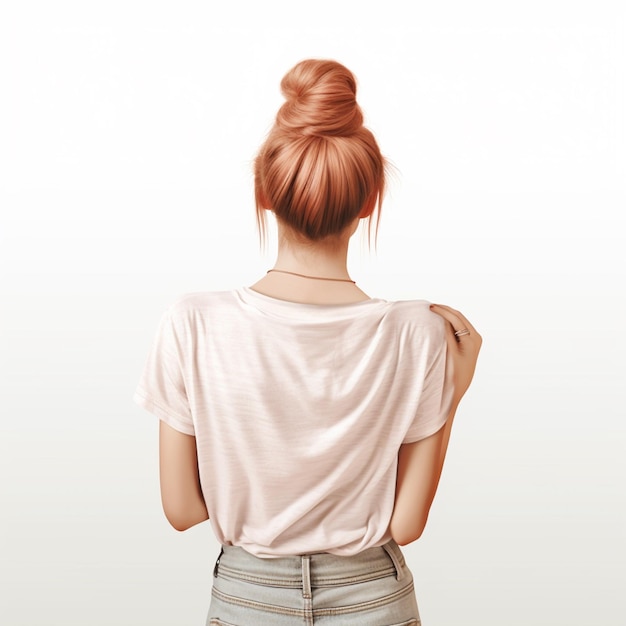 there is a woman with a red hair and a white shirt generative ai