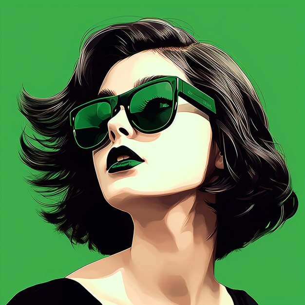 There is a woman with sunglasses and a green background generative ai