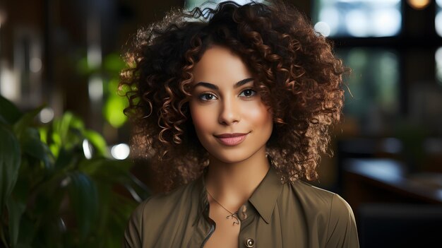 there is a woman with a very large curly hair posing for a picture Generative AI