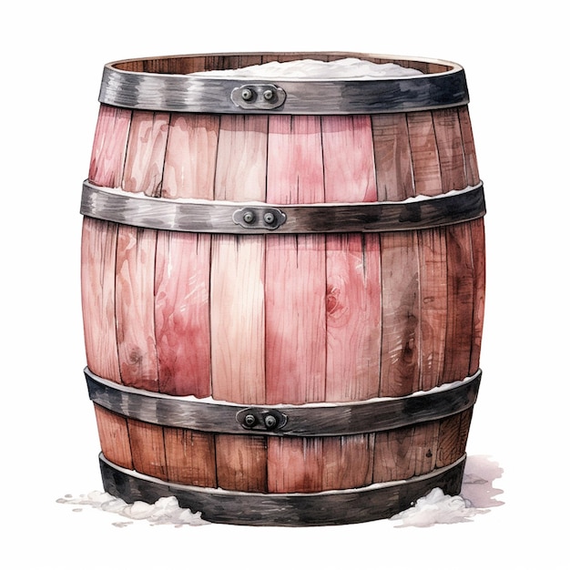 Photo there is a wooden barrel with metal straps on it generative ai