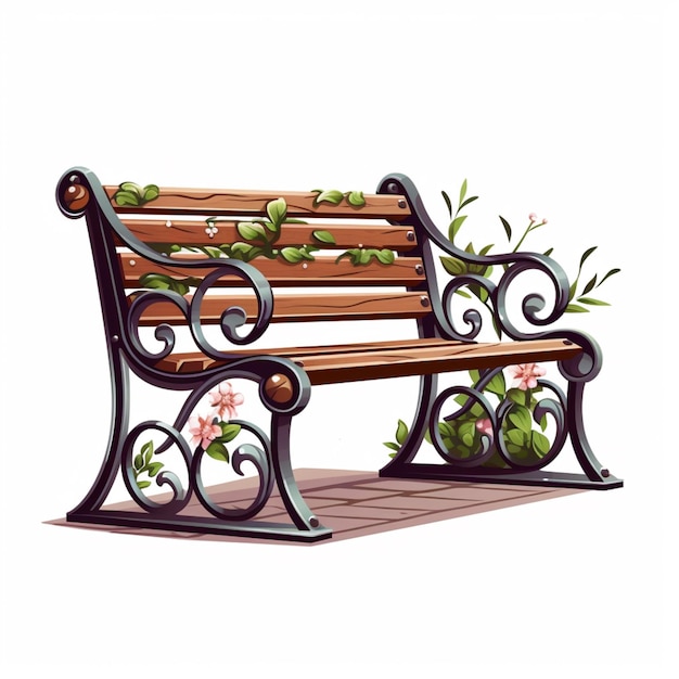 There is a wooden bench with a plant growing on it generative ai