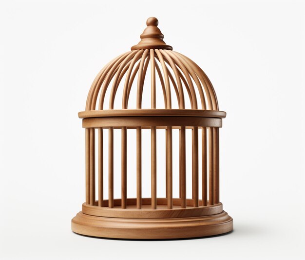 Photo there is a wooden bird cage with a bird inside of it generative ai