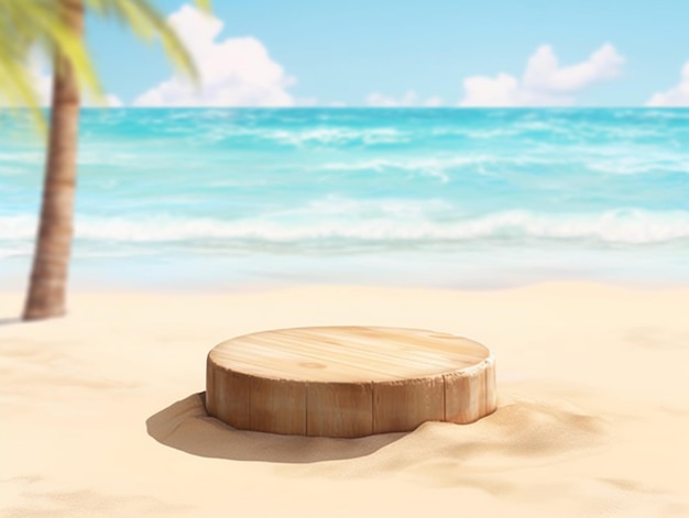 there is a wooden board on the beach near the water generative ai