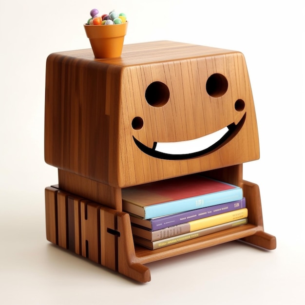 there is a wooden box with a smiling face on it generative ai