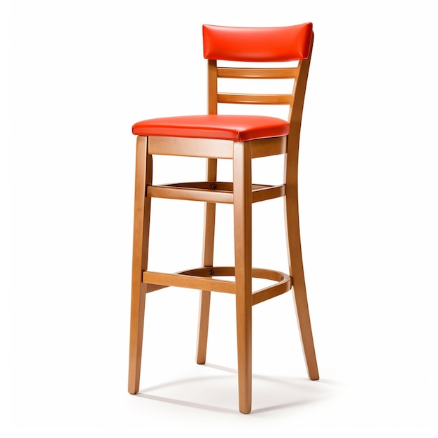 There is a wooden chair with a red seat and back generative ai