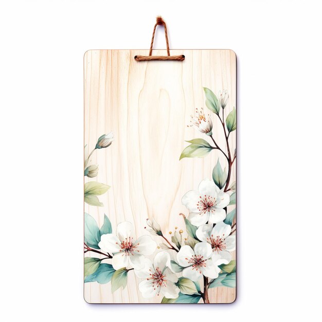 there is a wooden clipboard with a floral design on it generative ai