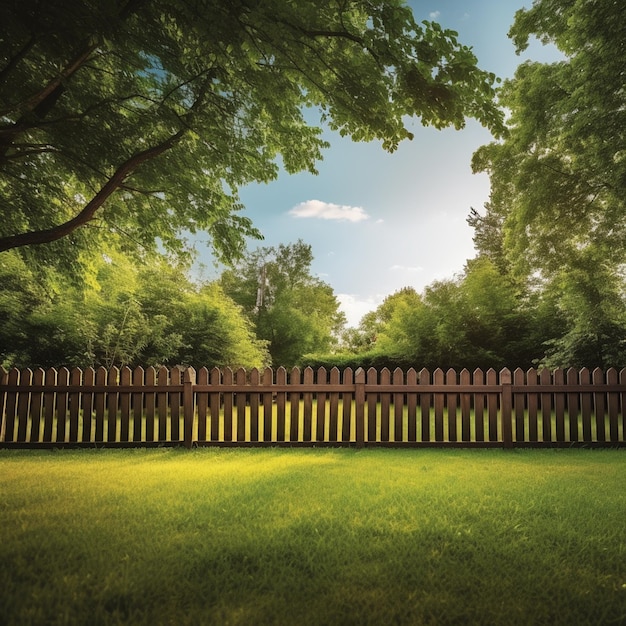 There is a wooden fence in the middle of a grassy field generative ai