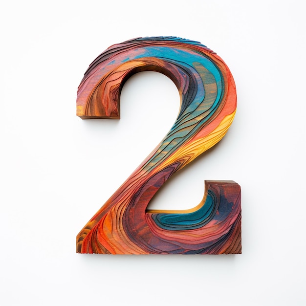 There is a wooden number two made of colored paint generative ai