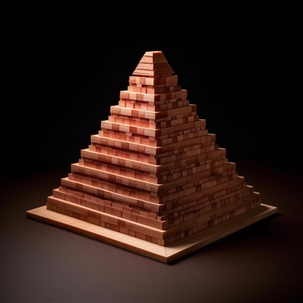 Foto c'è una piramide di legno fatta di mattoni su un tavolo generativo ai