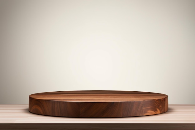 there is a wooden table with a wooden plate on it generative ai