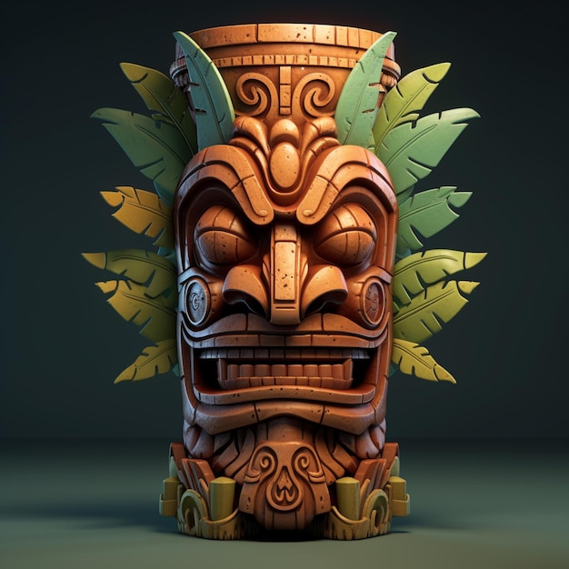 there is a wooden tiki with a plant growing out of it generative ai