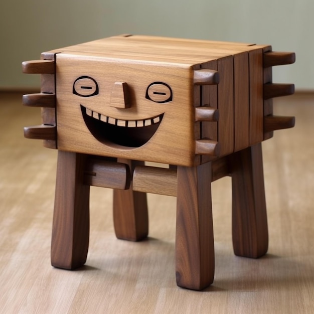 there is a wooden toy that has a smiling face on it generative ai