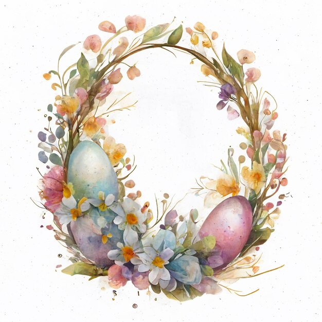 Photo there is a wreath of flowers and eggs with a white background generative ai