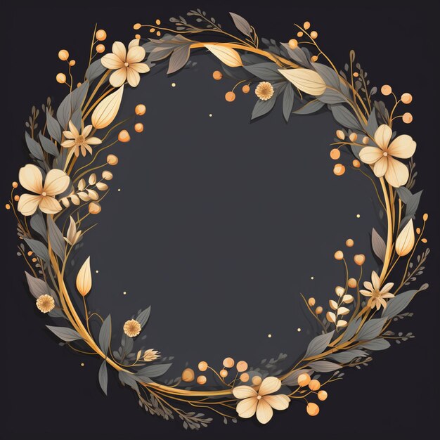 there is a wreath of flowers and leaves on a black background generative ai