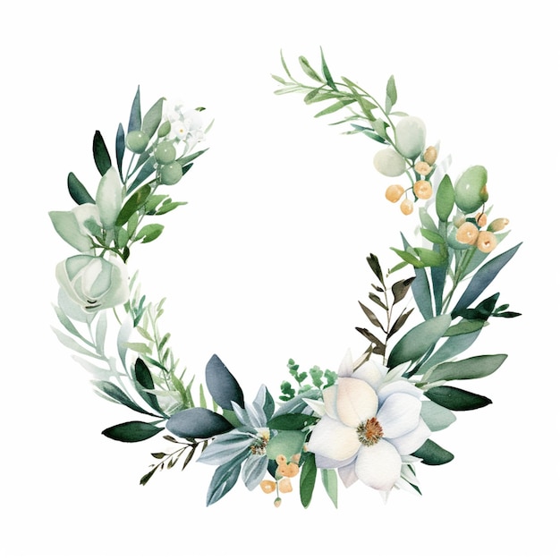 there is a wreath of flowers and leaves on a white background generative ai