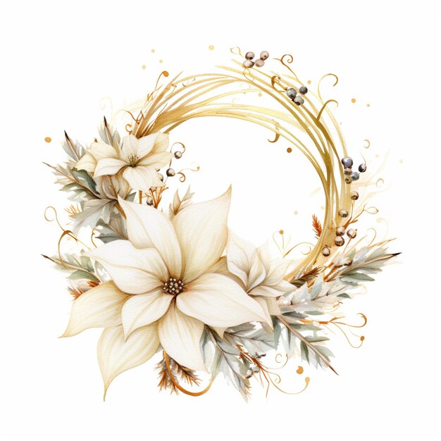 there is a wreath of flowers and leaves on a white background generative ai