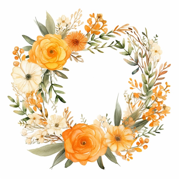 Photo there is a wreath of flowers and leaves on a white background generative ai
