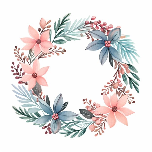 there is a wreath of flowers and leaves on a white background generative ai