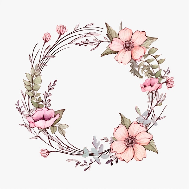 there is a wreath of flowers and leaves on a white background generative ai