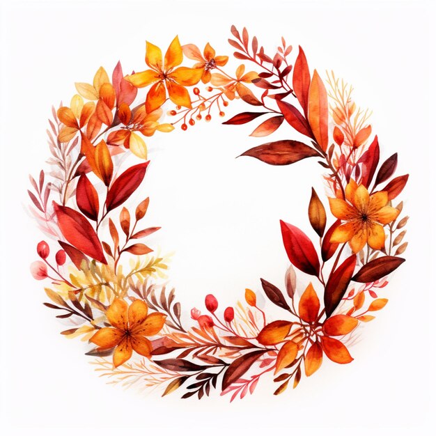 Photo there is a wreath of flowers and leaves on a white background generative ai