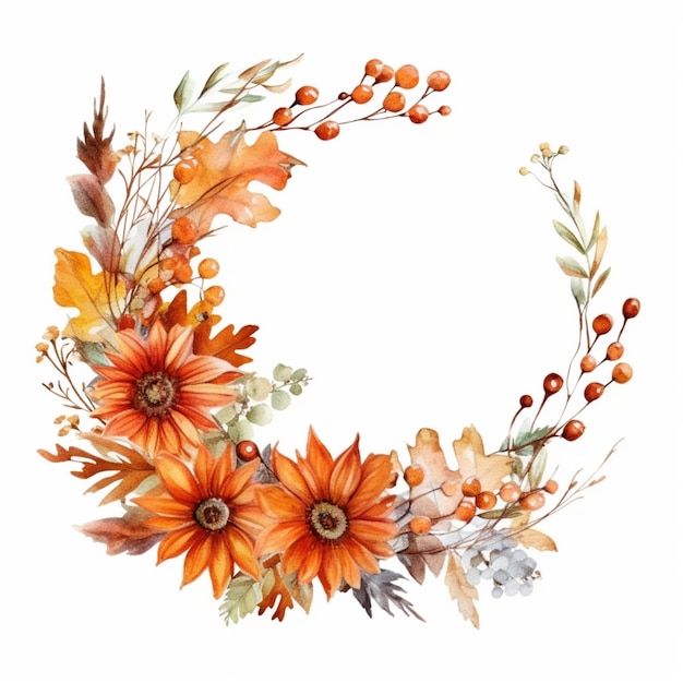 There is a wreath of flowers and leaves on a white background generative ai