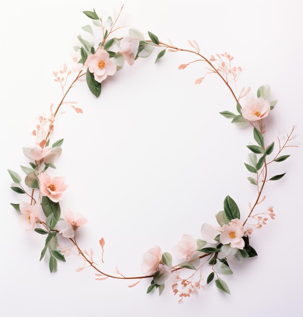 Photo there is a wreath of flowers and leaves on a white surface generative ai