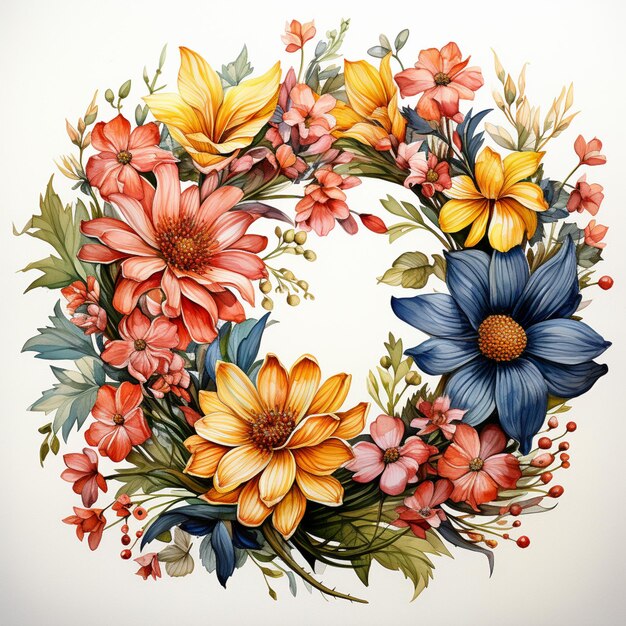 there is a wreath of flowers on a white background generative ai