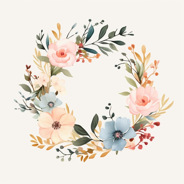 Photo there is a wreath of flowers on a white background generative ai