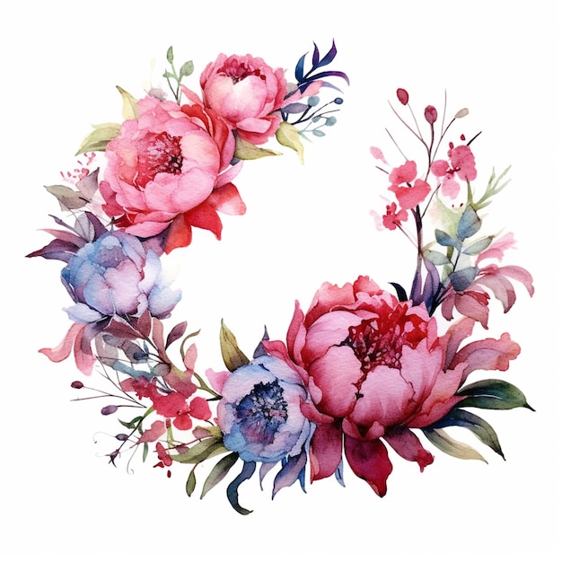 There is a wreath of flowers on a white background generative ai