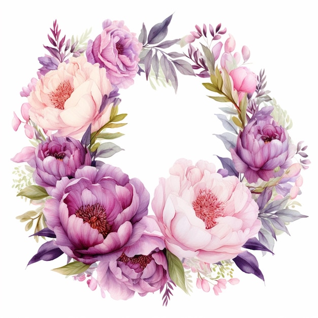 there is a wreath of flowers with leaves and flowers on it generative ai