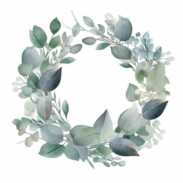 There is a wreath of green leaves and branches on a white background generative ai