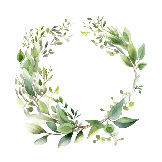 Photo there is a wreath of green leaves and branches on a white background generative ai