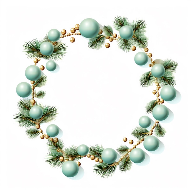 there is a wreath made of blue balls and pine branches generative ai