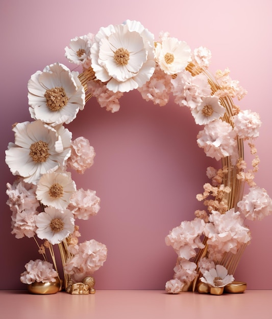 There is a wreath made of flowers on a table generative ai