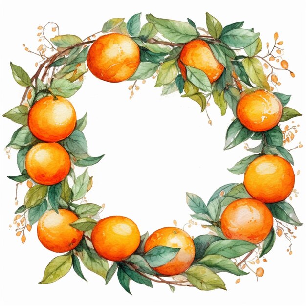 there is a wreath made of oranges with leaves and berries generative ai