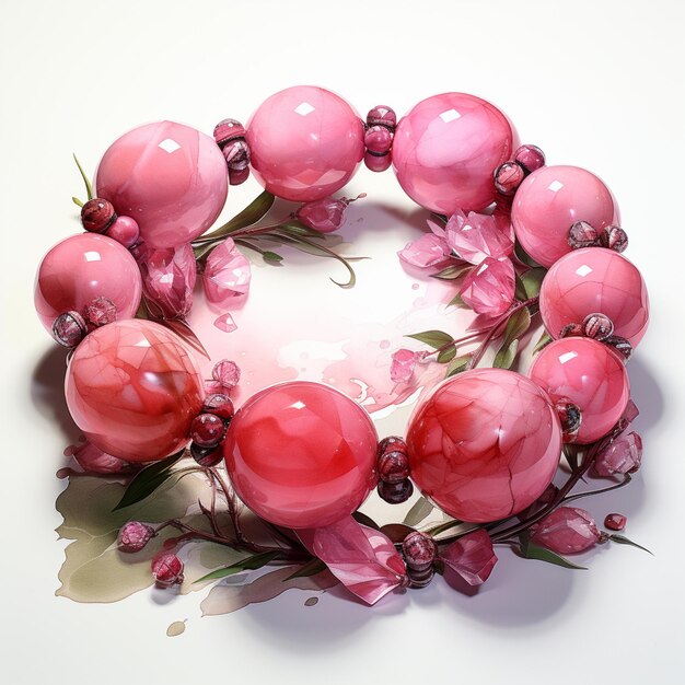 there is a wreath made of pink glass ornaments and flowers generative ai