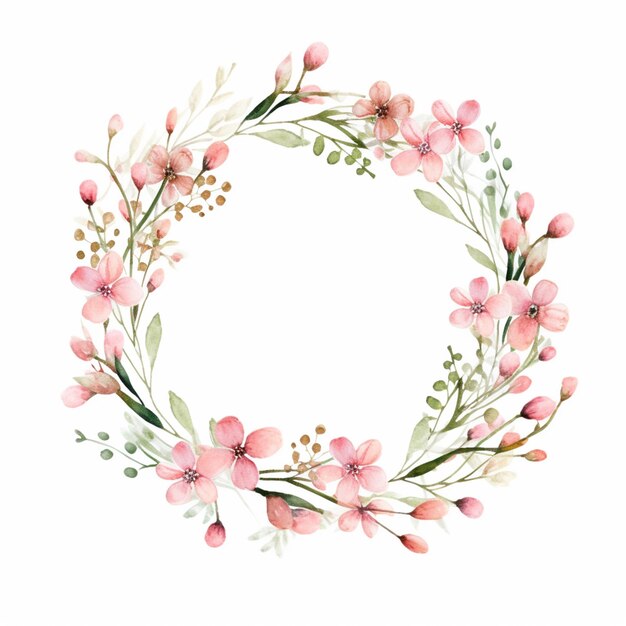 ピンクの花と緑の葉の花輪があります生成ai