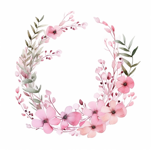 Photo there is a wreath of pink flowers and green leaves on a white background generative ai